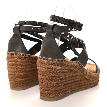 Jimmy Choo Raffia Calfskin Stud Danica 80mm Wedge Sandals 37 Grey 4 of 7