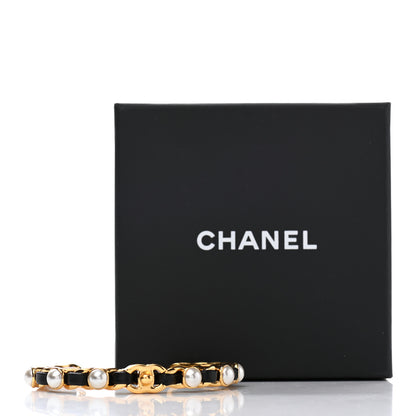Chanel Lambskin Pearl CC Cuff Bracelet M Black Gold 5 of 5