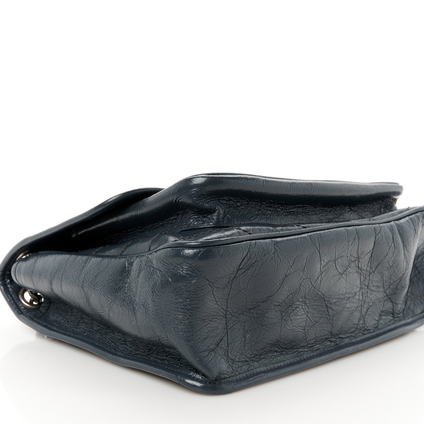 Crinkled Calfskin Matelasse Monogram Medium Niki Chain Satchel Dark Smog