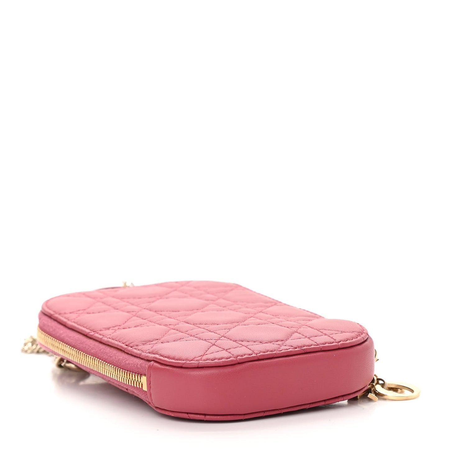 Lambskin Cannage Lady Dior Phone Holder Strawberry Pink