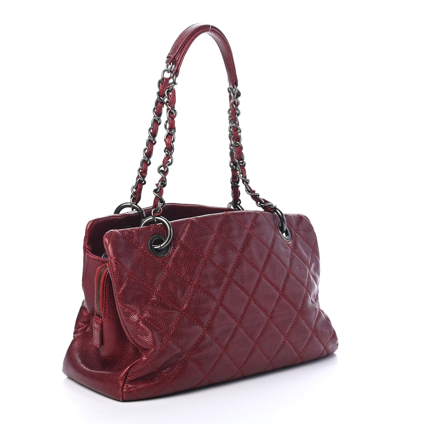 Iridescent Caviar Quilted Chic Shopping Tote Dark Red