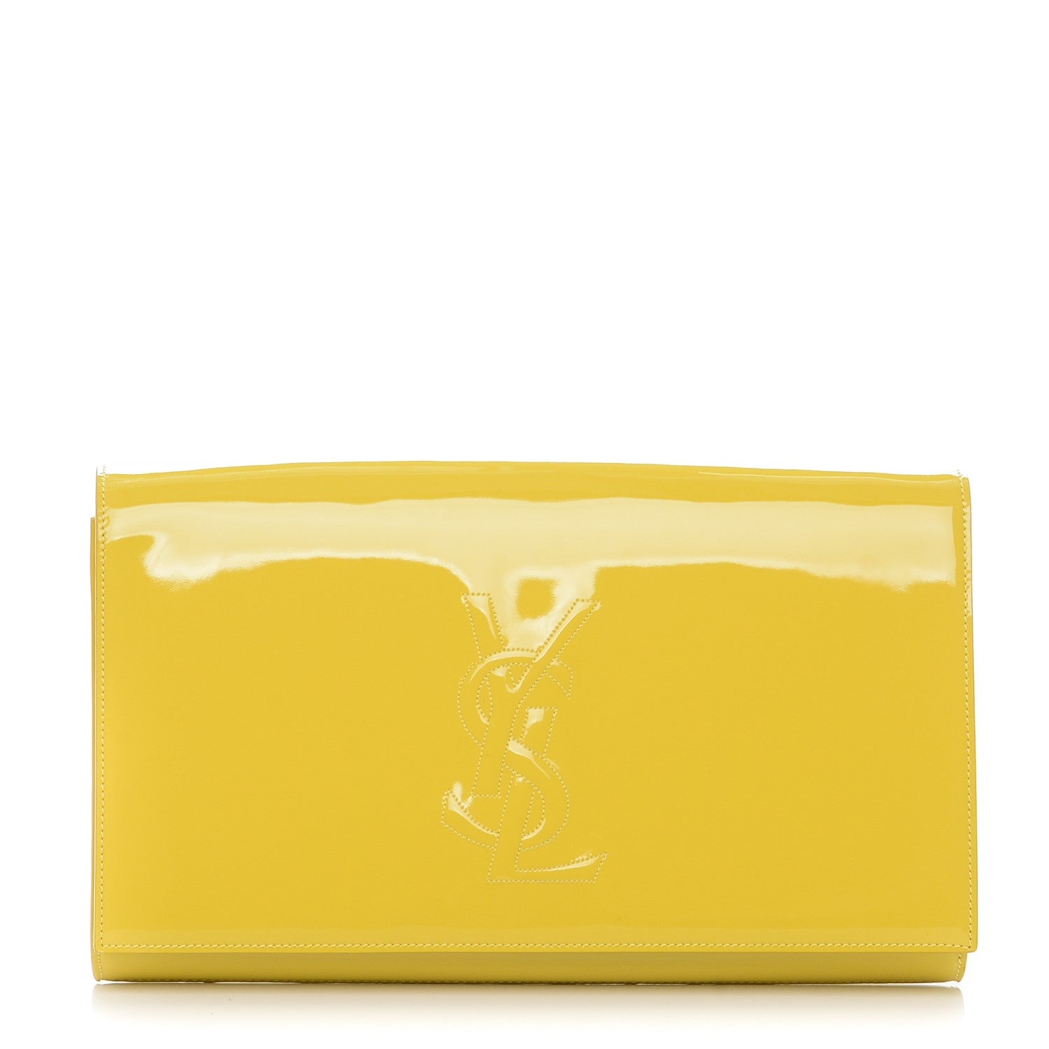 Saint Laurent Patent Calfskin Monogram Large Belle De Jour Clutch Yellow 1 of 7