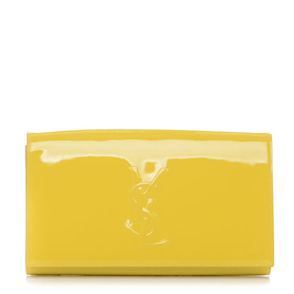 Saint Laurent Patent Calfskin Monogram Large Belle De Jour Clutch Yellow 1 of 7