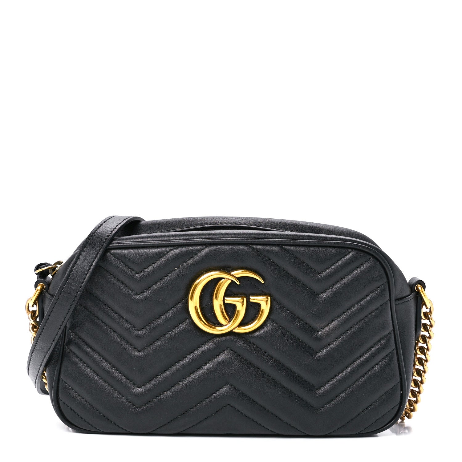 Gucci Calfskin Matelasse Small GG Marmont Chain Shoulder Bag Black 1 of 13