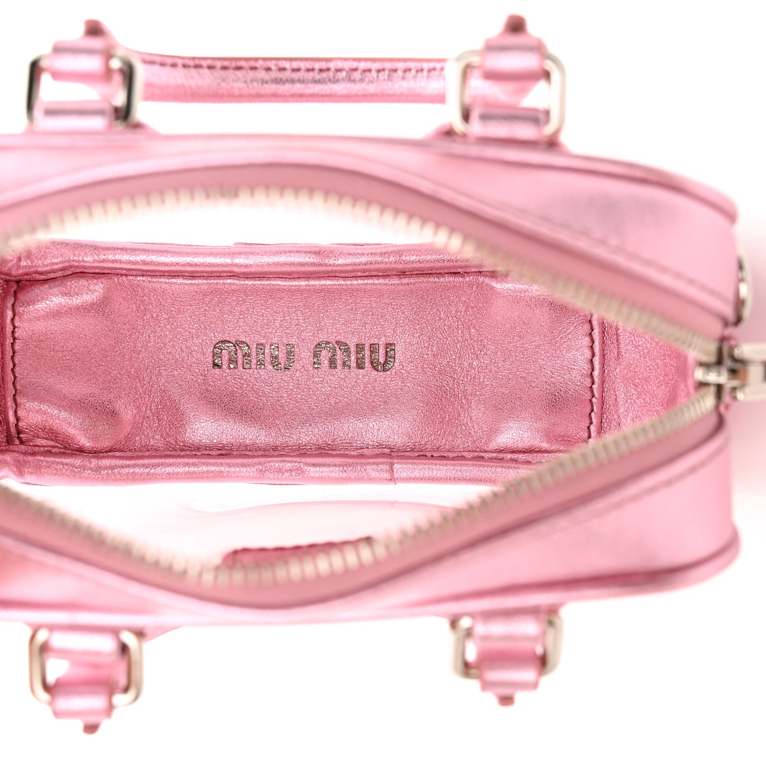Miu Miu Metallic Nappa Plexi Vinyl Mini Top Handle Crossbody Rosa Mordore 5 of 10