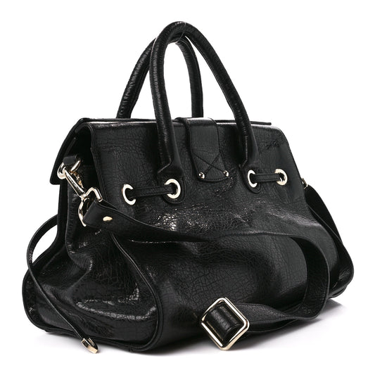 Grainy Calfskin Rosalie Satchel Black