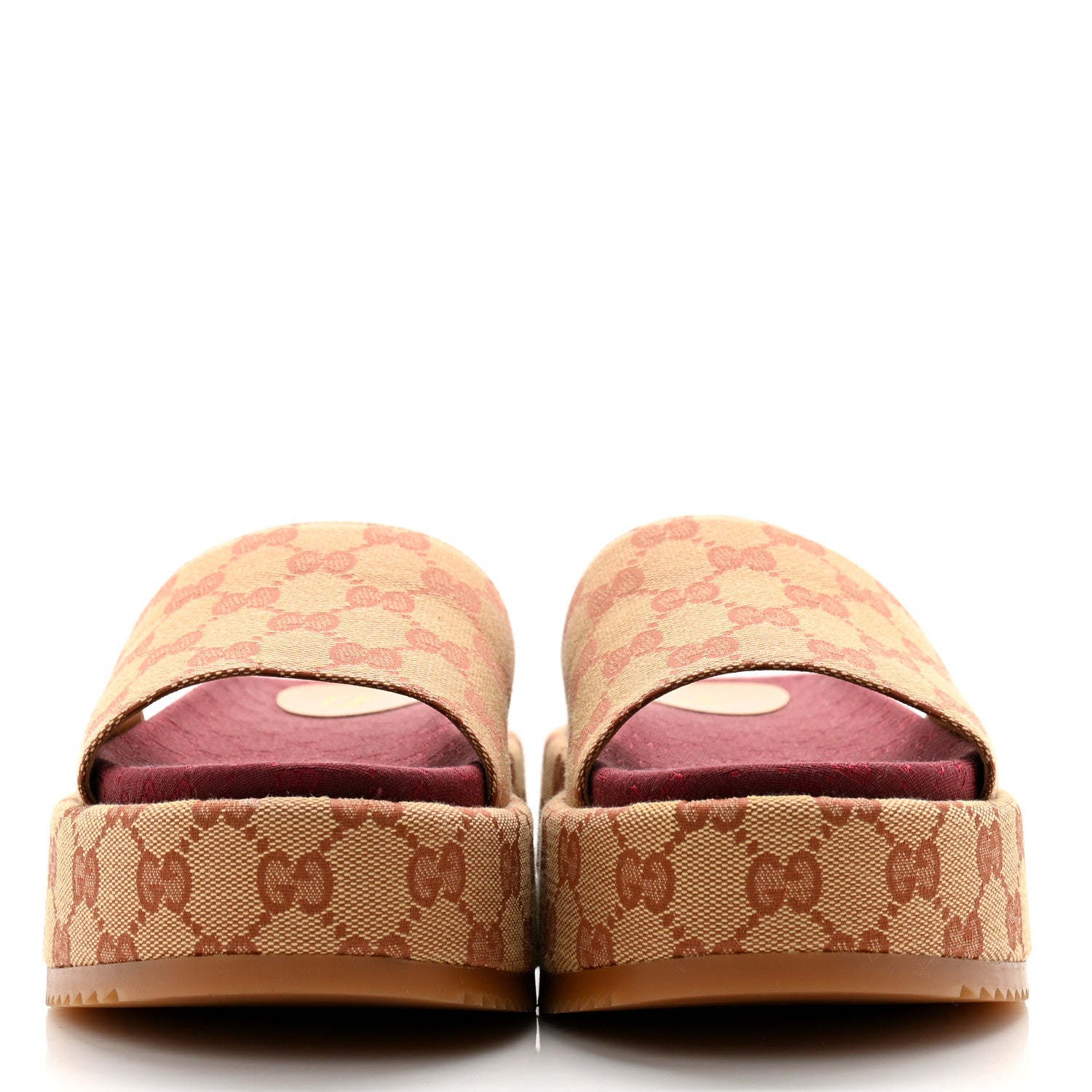 Gucci Canvas GG Monogram Angelina Platform Slide Sandals 38 Beige Ruggine 2 of 9