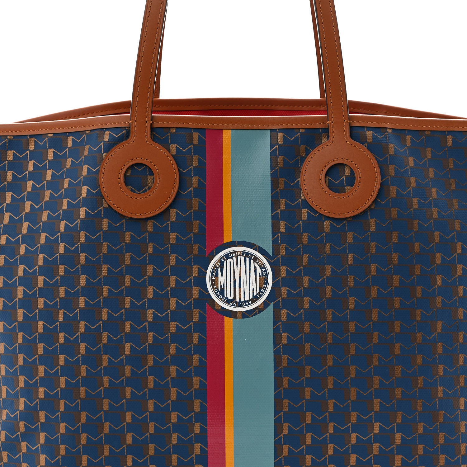 Moynat Canvas 1920 Calfskin Oh! Tote Ruban GM Indigo Bronze Cognac 8 of 10