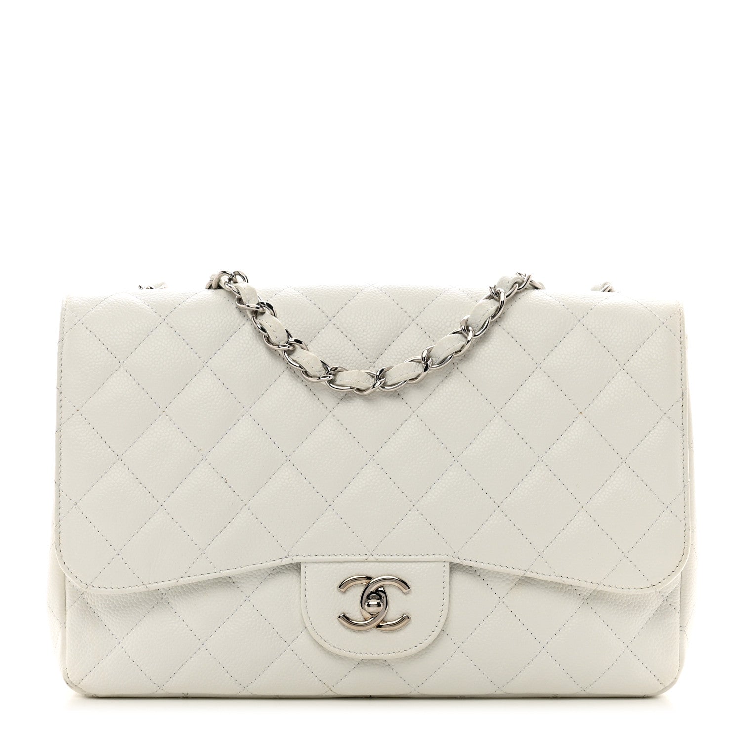 Chanel Caviar Quilted Jumbo Single Flap White 1 of 13