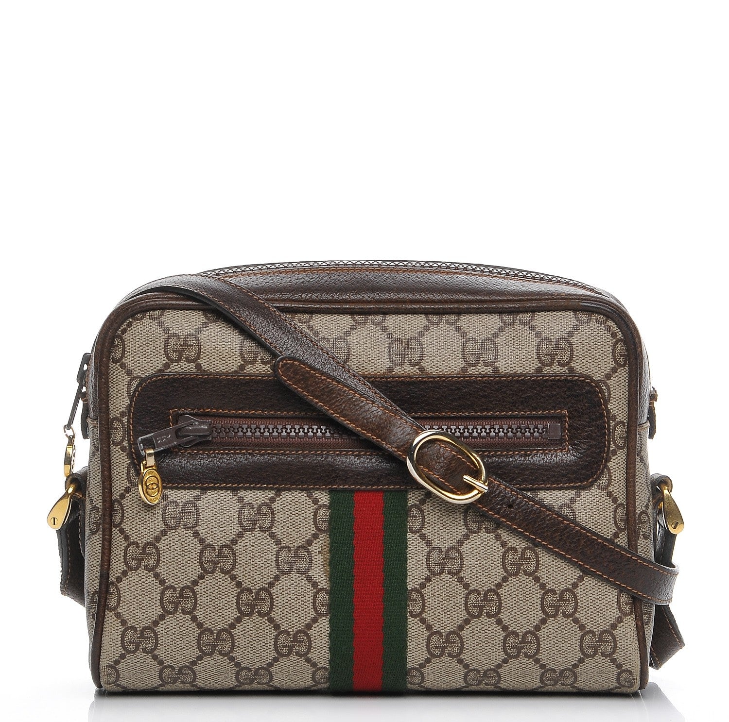 Gucci Coated Canvas Monogram Web Small Shoulder Bag Dark Brown 1 of 10