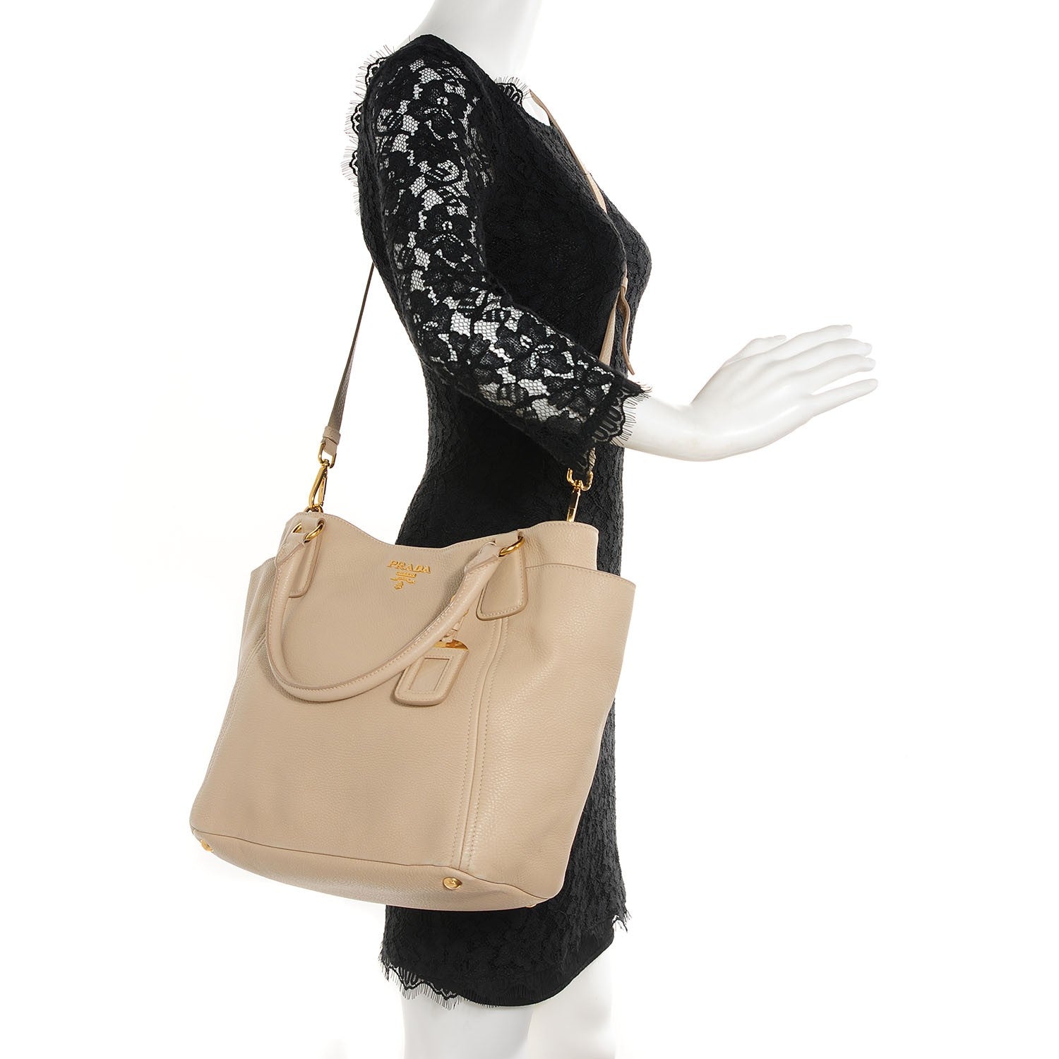 Prada Vitello Daino Side Pocket Hobo Sabbia 2 of 10