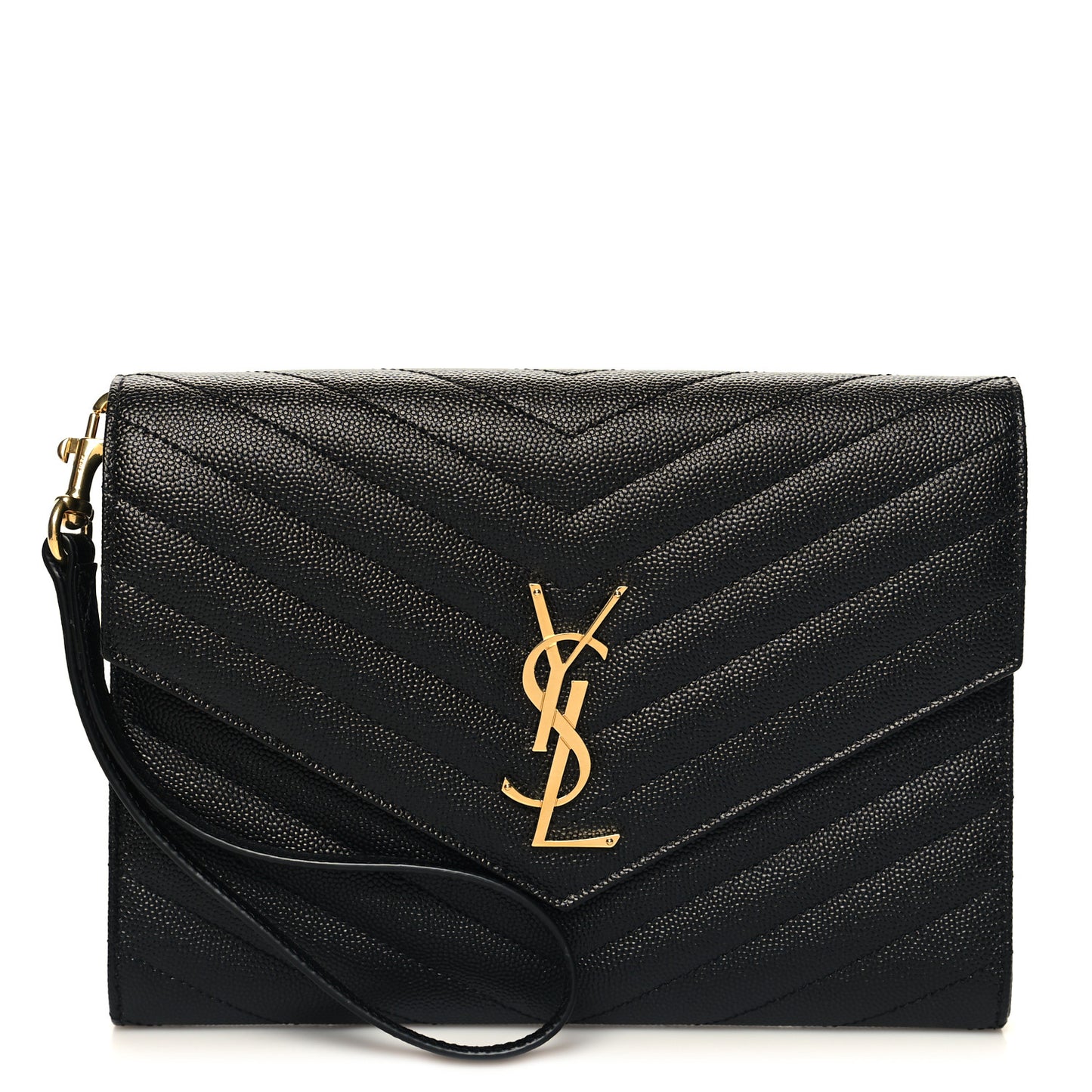 Grain De Poudre Matelasse Chevron Monogram Envelope Clutch Black