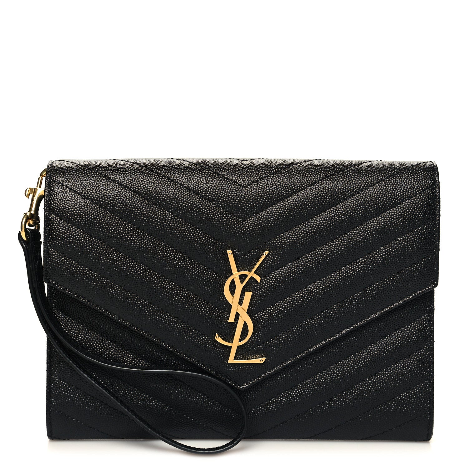 Saint Laurent Grain De Poudre Matelasse Chevron Monogram Envelope Clutch Black 1 of 10