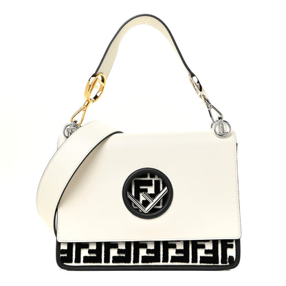 Fendi Vitello Century Velvet F is Fendi FF Embroidered Kan I Shoulder Bag White Black 1 of 15