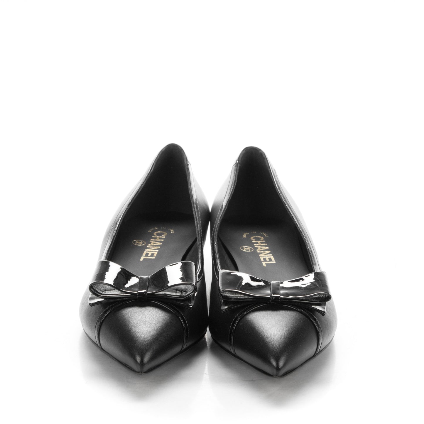Lambskin Bow CC Flats 39.5 Black