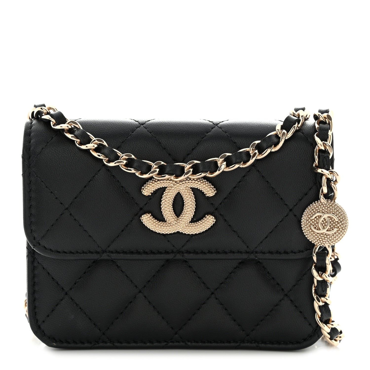Chanel Lambskin Quilted Crystal CC Charm Clutch With Chain Black 1 of 12