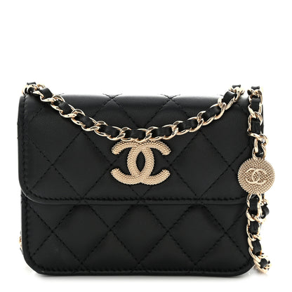 Chanel Lambskin Quilted Crystal CC Charm Clutch With Chain Black 1 of 12