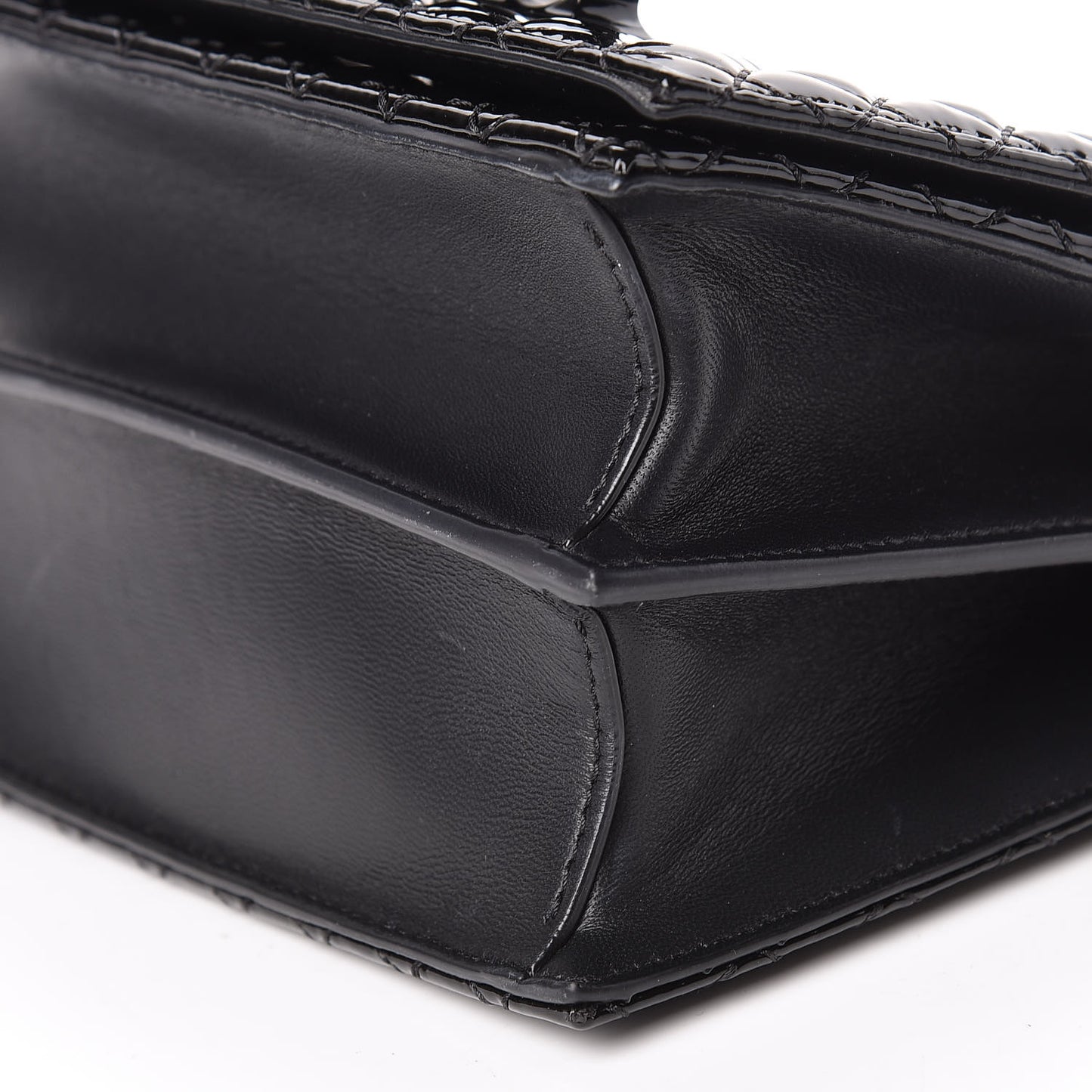 Patent Quilted Small Jeweled Knuckle Satchel Black