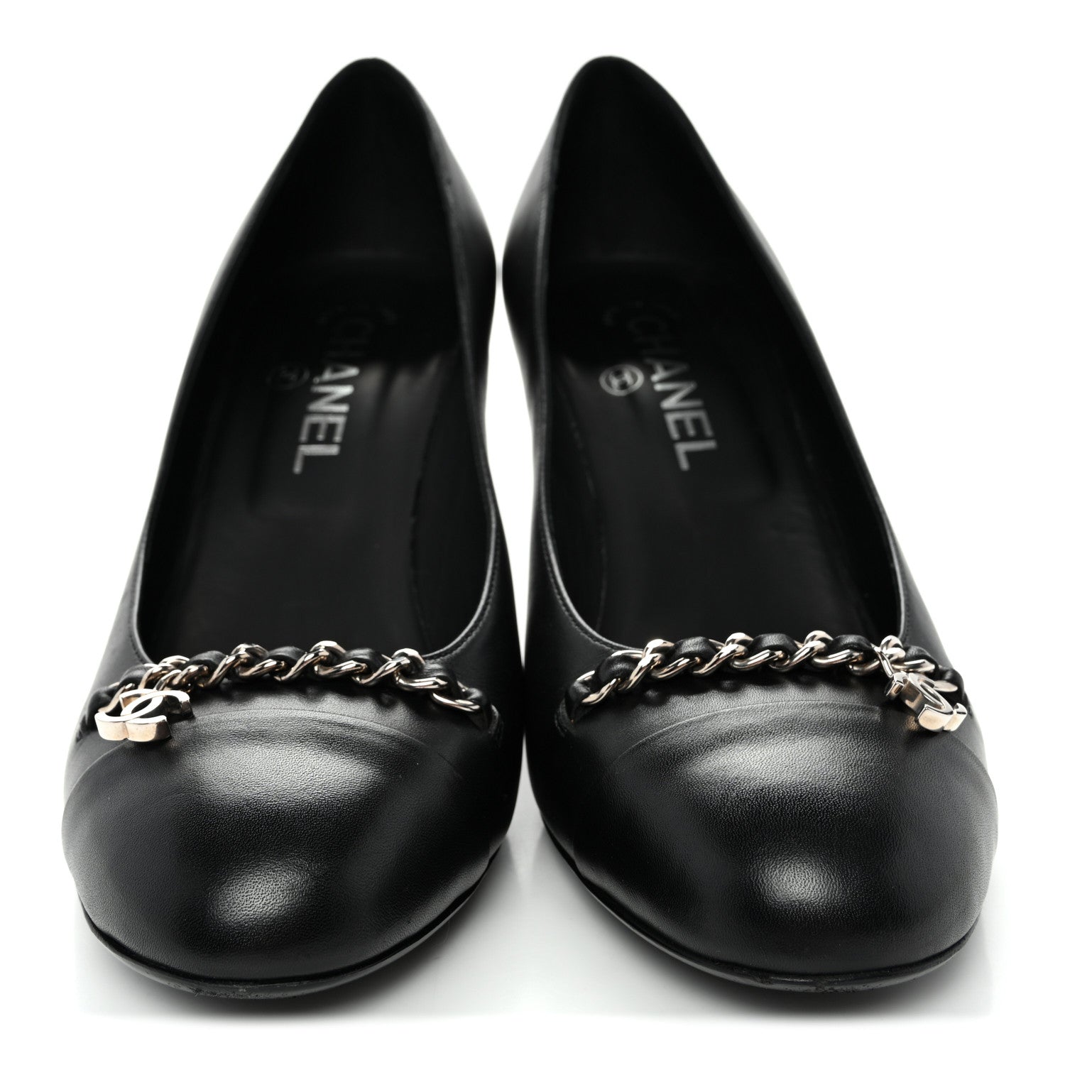 Chanel Calfskin CC Cap Toe Chain Pumps 39 Black 2 of 11