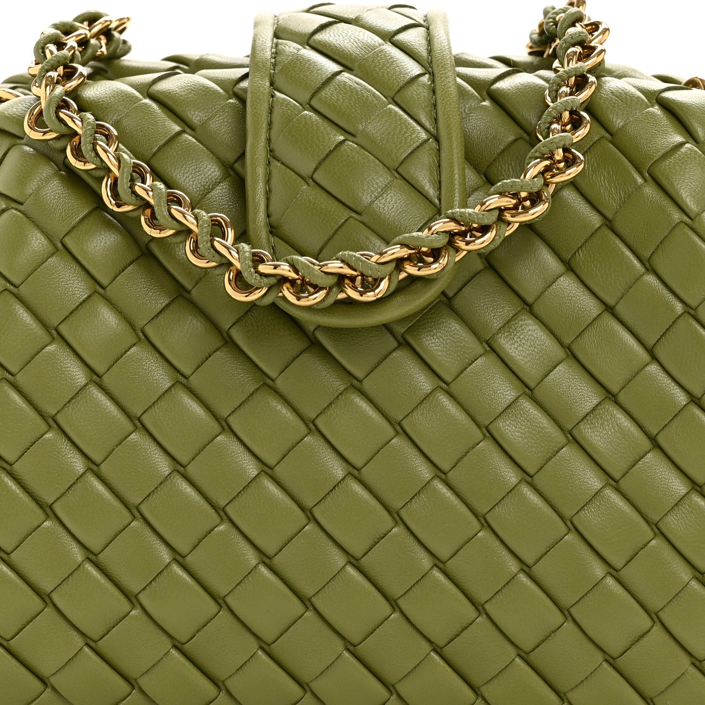 Nappa Intrecciato Small The Lauren 1980 Clutch With Chain Matcha