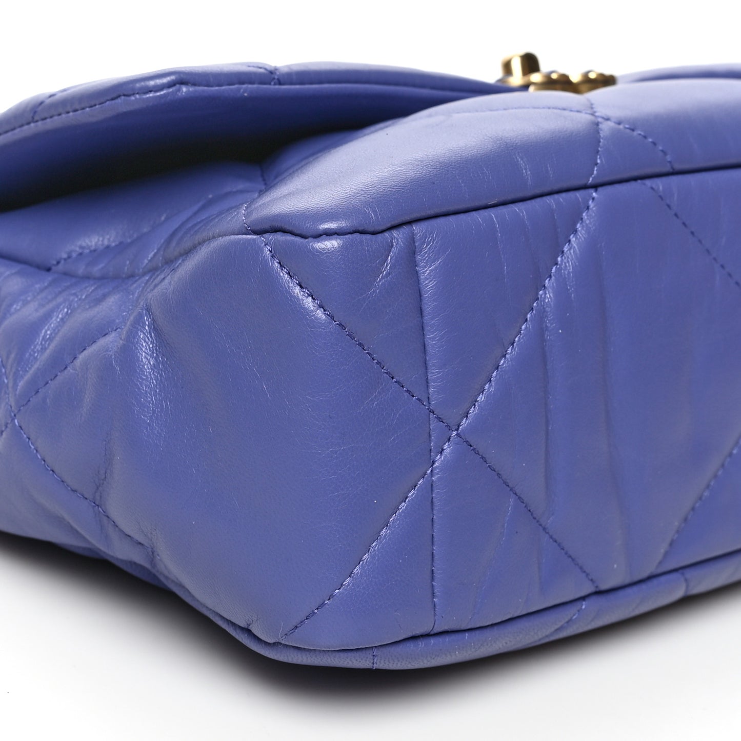 Shiny Goatskin Quilted Large Chanel 19 Flap Blue