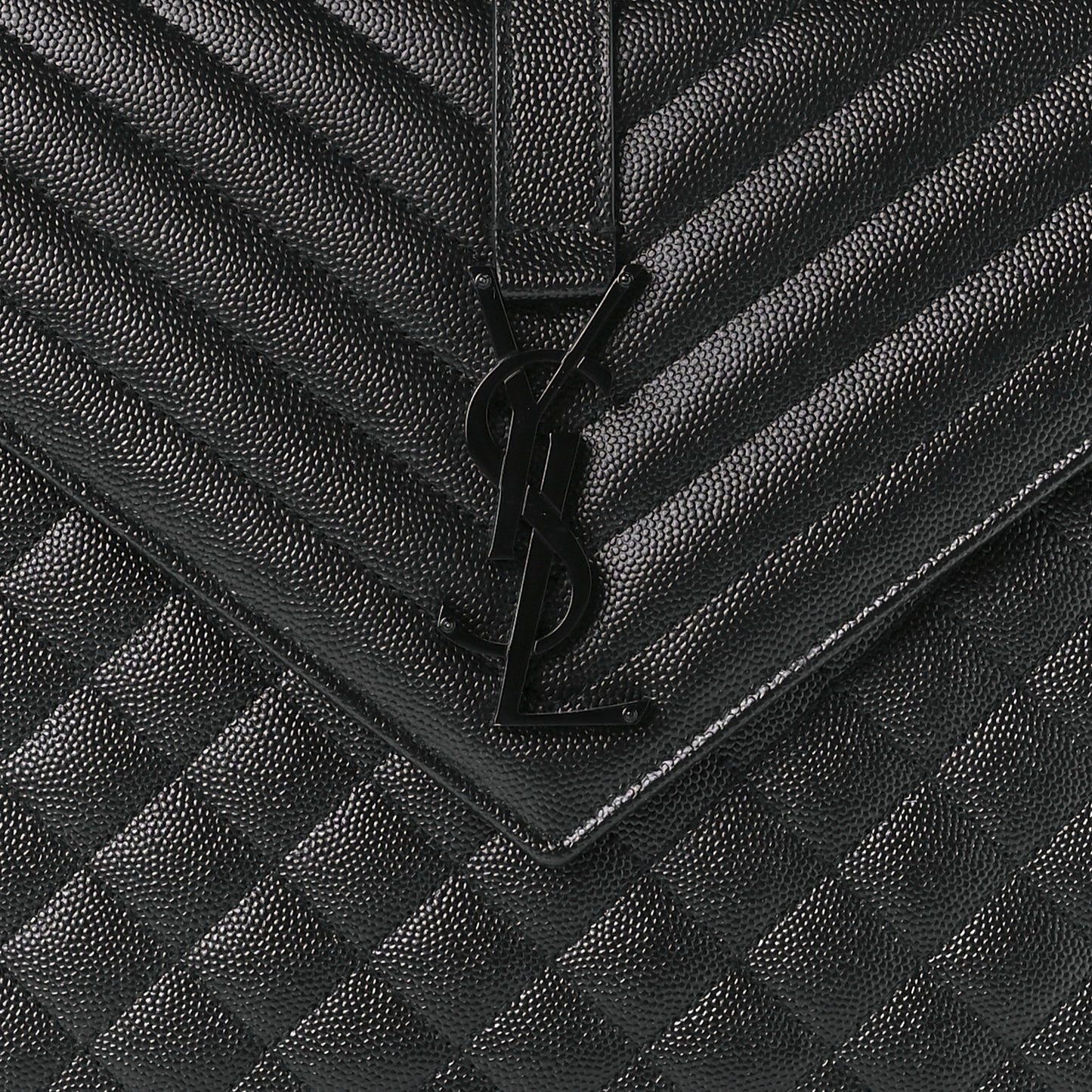 Grain De Poudre Textured Mixed Matelasse Large Triquilt Monogram Monochrome Satchel Black
