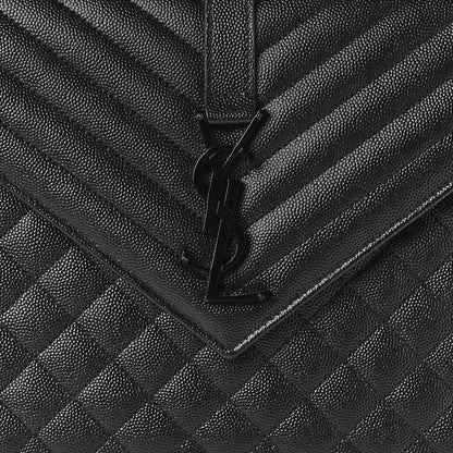 Saint Laurent Grain De Poudre Textured Mixed Matelasse Large Triquilt Monogram Monochrome Satchel Black 9 of 10