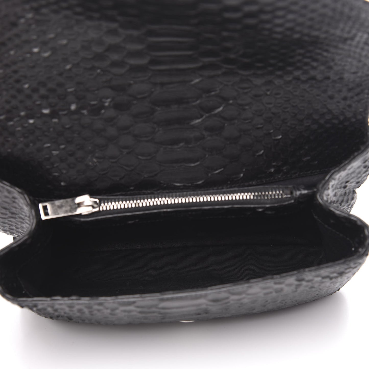 Calfskin Python Embossed Monogram Medium College Bag Black