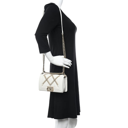 Chanel Calfskin Quilted Chain Embellished Small Boy Flap White 3 of 12