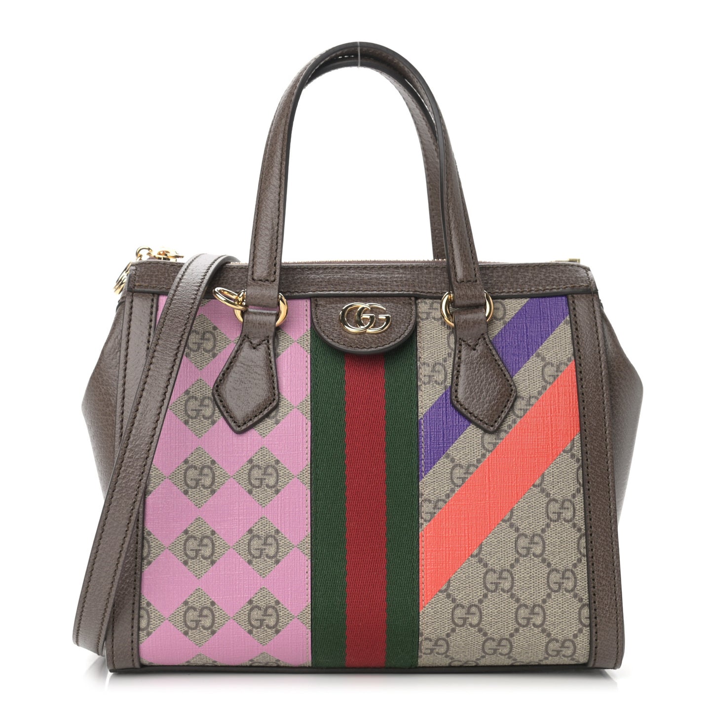 GG Supreme Monogram Equestrian Web Small Ophidia Tote Bag Beige Multicolor New Acero