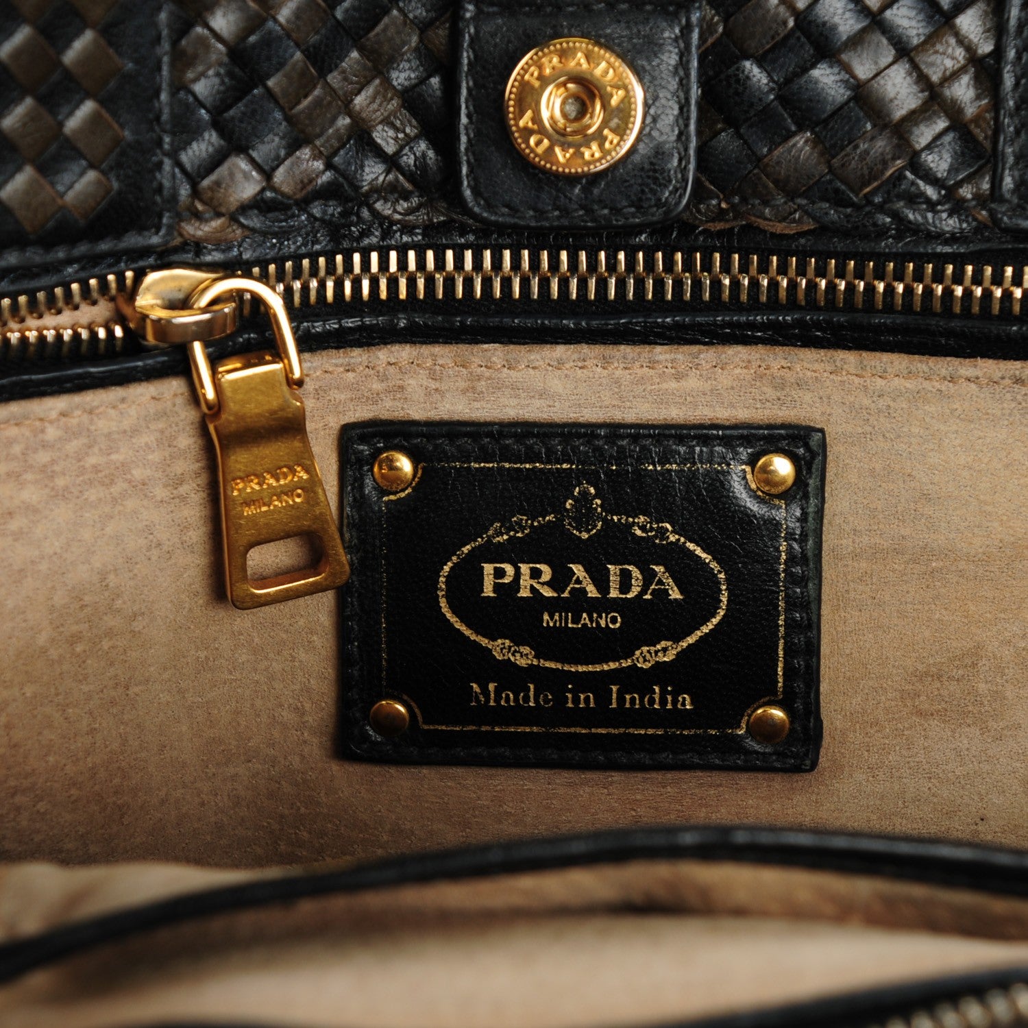 Prada Goatskin Woven Small Tote Moro Black 6 of 8