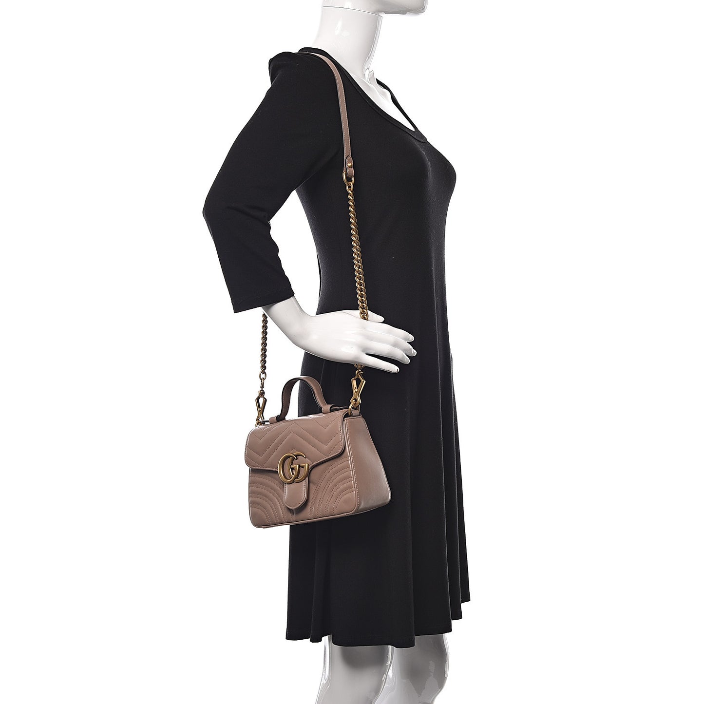 Calfskin Matelasse Mini GG Marmont Top Handle Shoulder Bag Porcelain Rose
