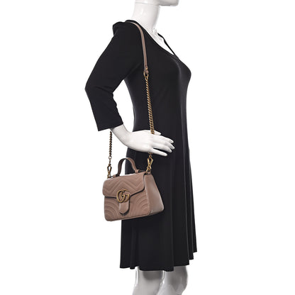 Gucci Calfskin Matelasse Mini GG Marmont Top Handle Shoulder Bag Porcelain Rose 2 of 11