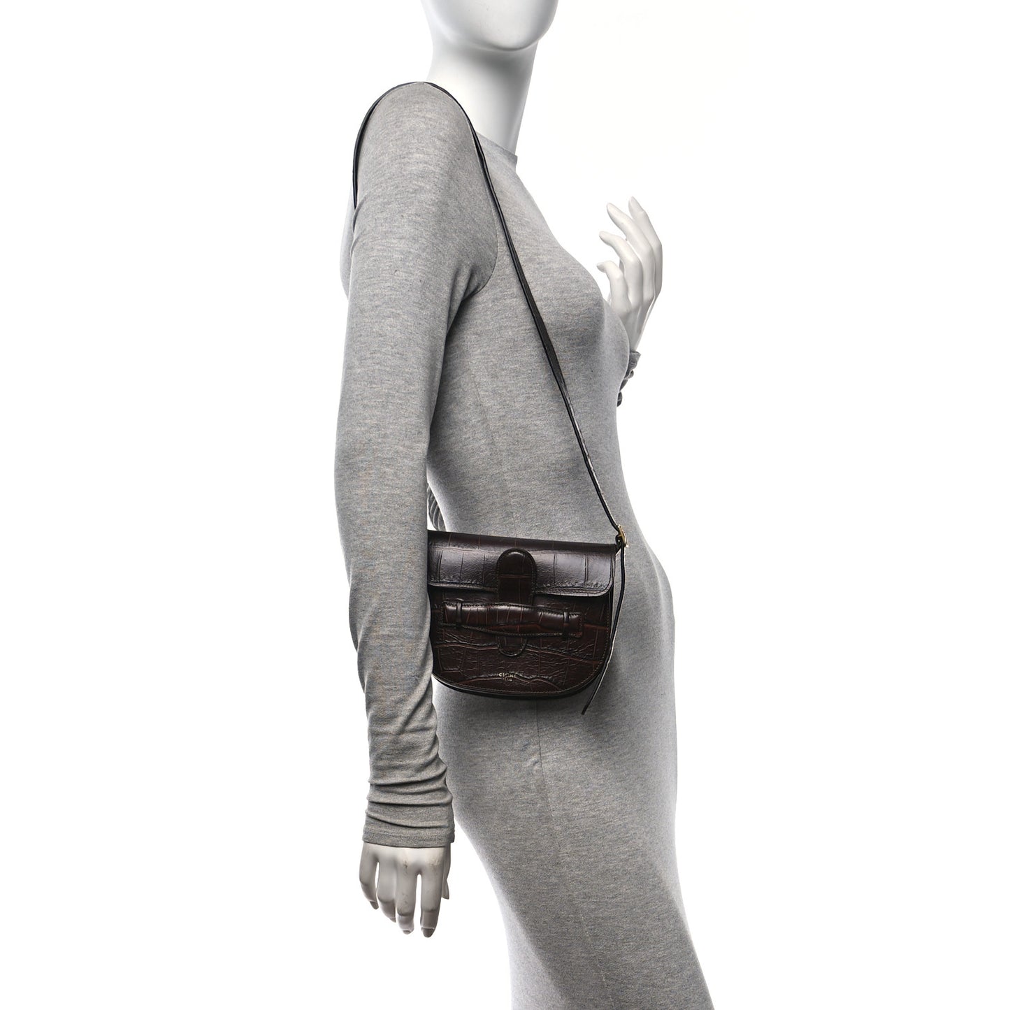 Crocodile Embossed Calfskin Mini Symmetrical Bag Brown