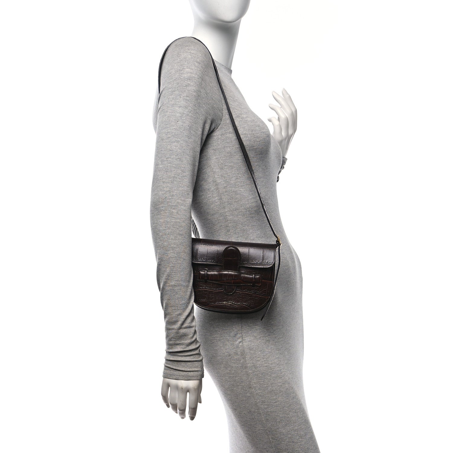 Celine Crocodile Embossed Calfskin Mini Symmetrical Bag Brown 2 of 9