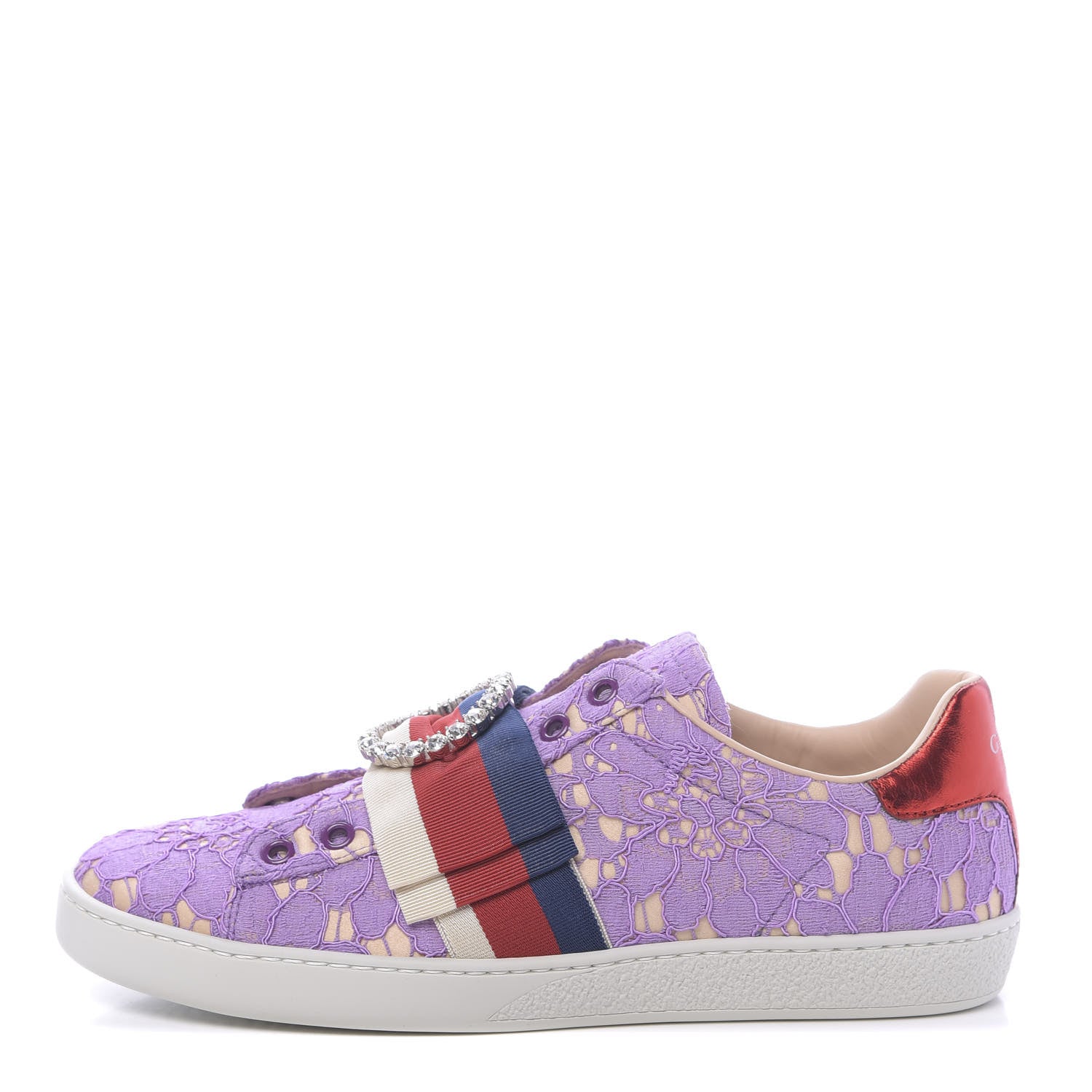 Gucci Lace Crystal Sylvie Web Flower Leaf Womens Ace Sneakers 37.5 Wisteria Perfect Pink 1 of 10