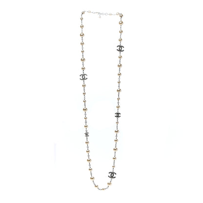 Chanel Crystal Pearl CC Long Necklace Silver 3 of 5