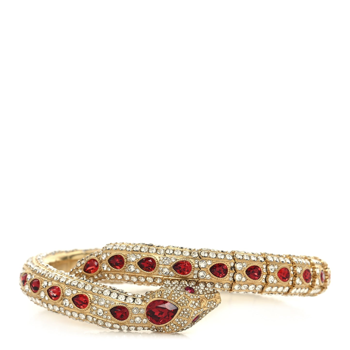 Metal Crystal Snake Wrap Choker Gold Red