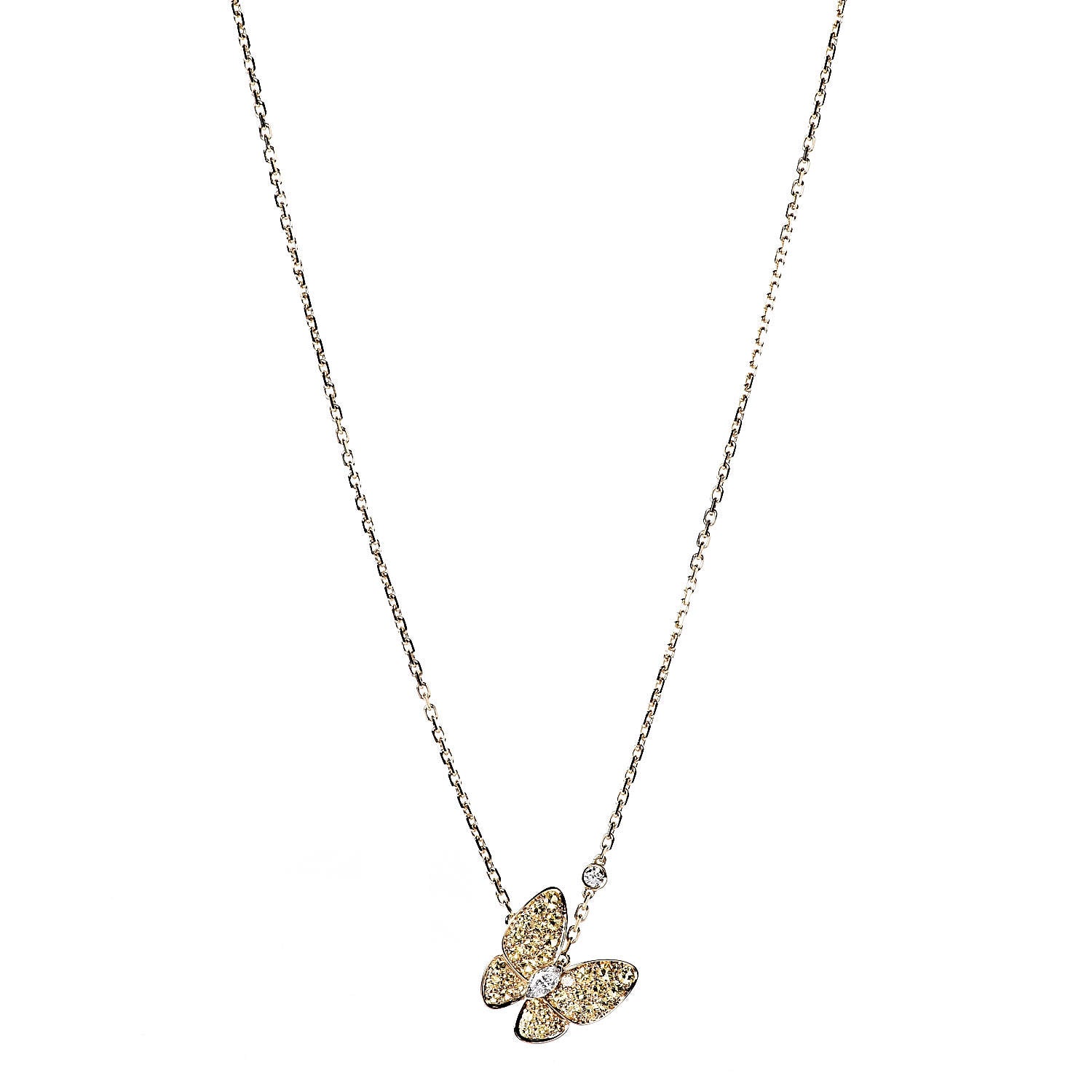 Van Cleef & Arpels 18K Yellow Gold Diamond Yellow Sapphire Two Butterfly Pendant Necklace 1 of 6