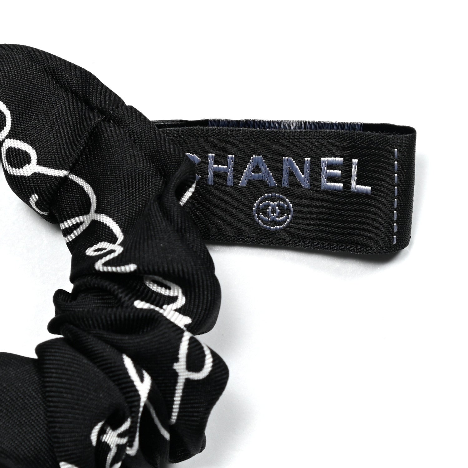 Chanel Silk Twill Square Scarf Hair Tie Black White 6 of 6