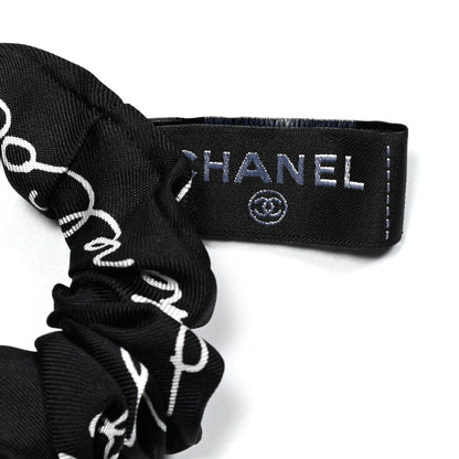 Chanel Silk Twill Square Scarf Hair Tie Black White 6 of 6