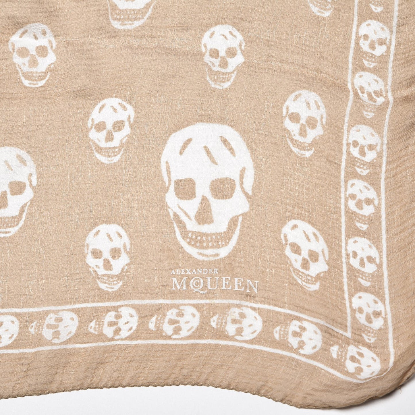 Silk Chiffon Skull Scarf Beige Ivory