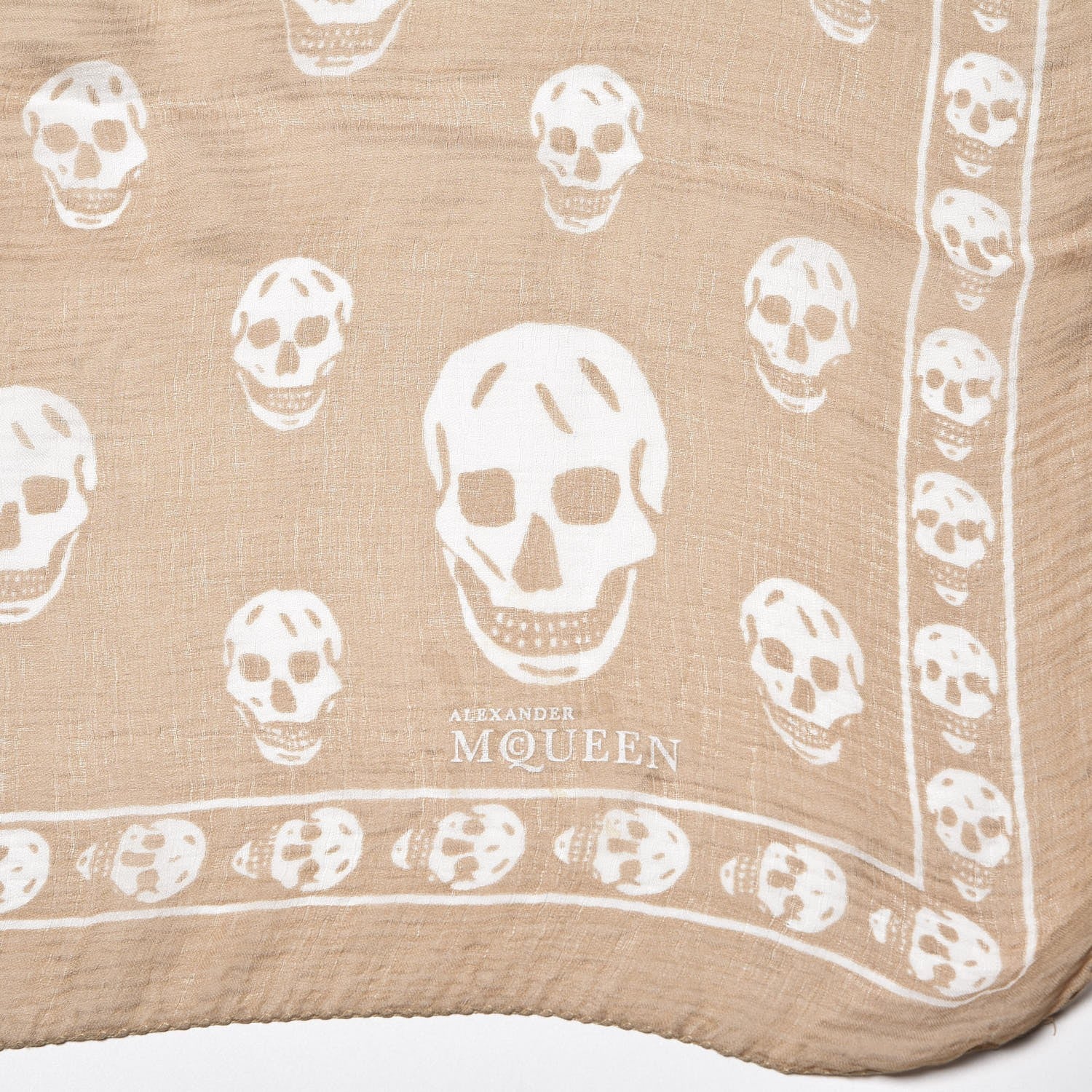 Alexander McQueen Silk Chiffon Skull Scarf Beige Ivory 3 of 4