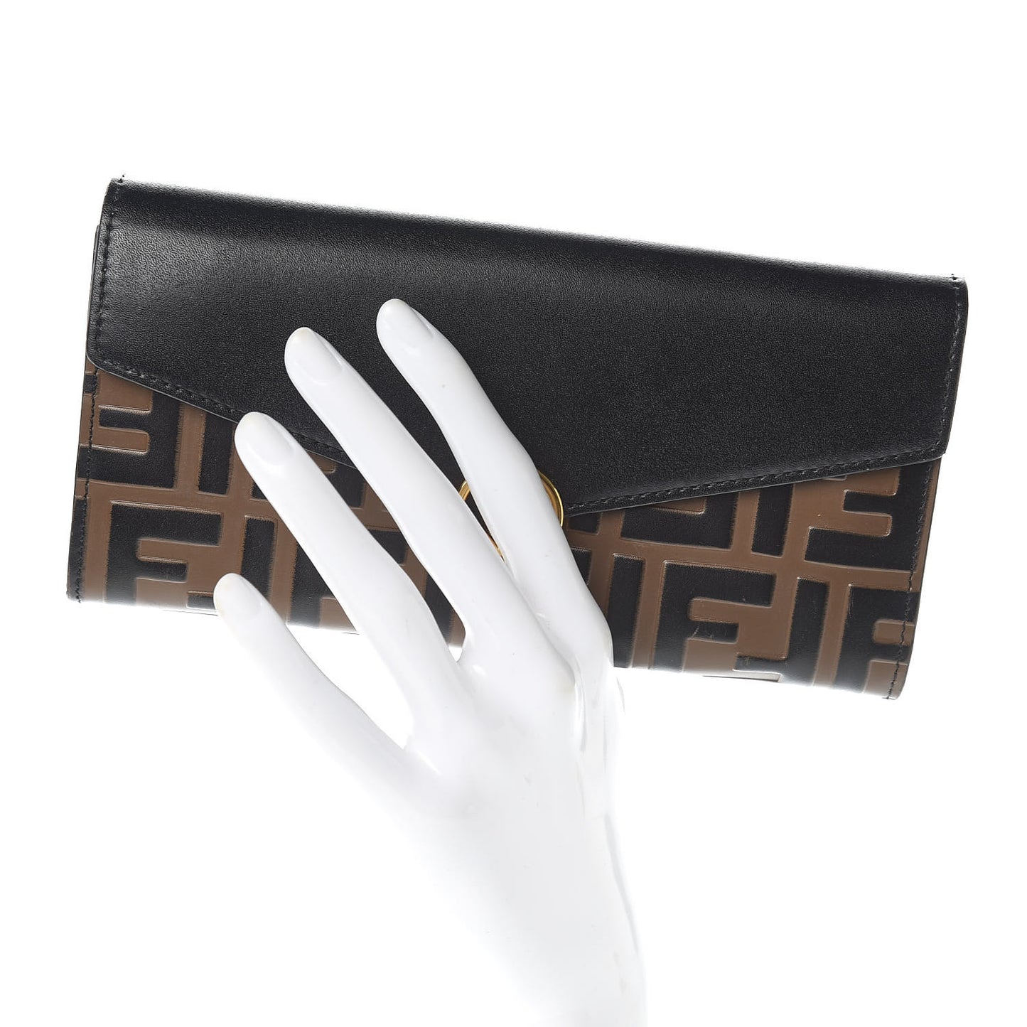 Vitello Liberty F is Fendi Bi-Color FF 1974 Embossed Continental Envelope Wallet Maya Black