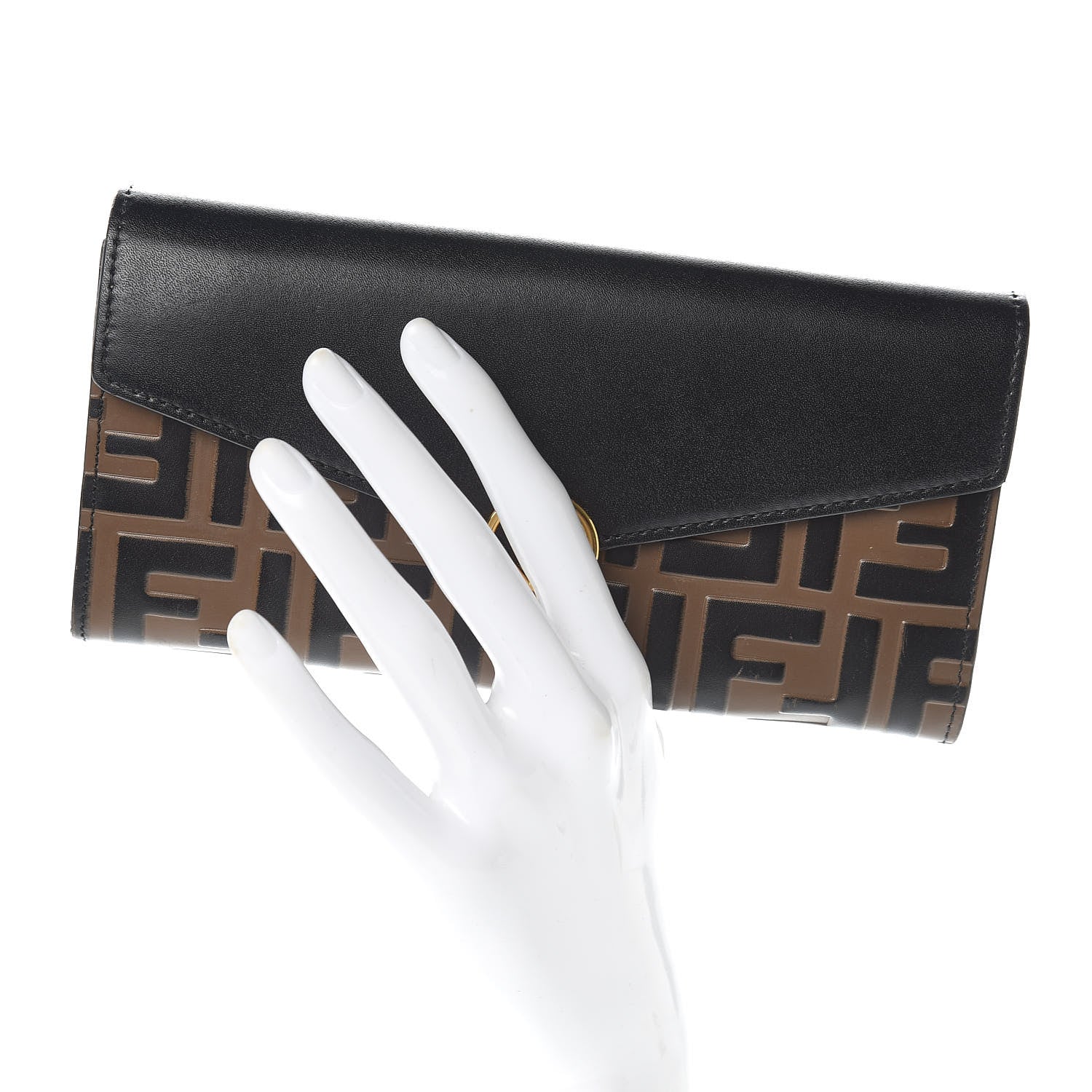 Fendi Vitello Liberty F is Fendi Bi-Color FF 1974 Embossed Continental Envelope Wallet Maya Black 2 of 8