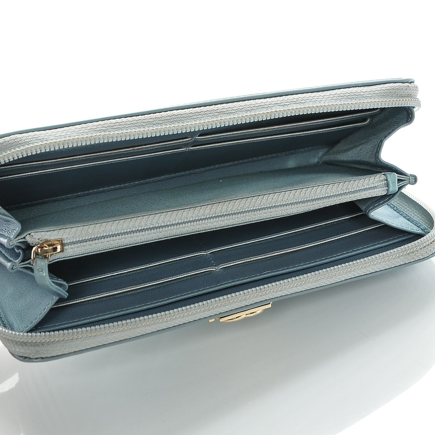 Metallic Patent Quilted Boy Zip Around Wallet Light Blue