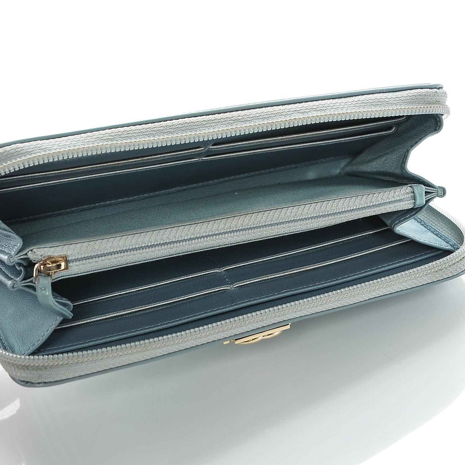 Chanel Metallic Patent Quilted Boy Zip Around Wallet Light Blue 5 of 9