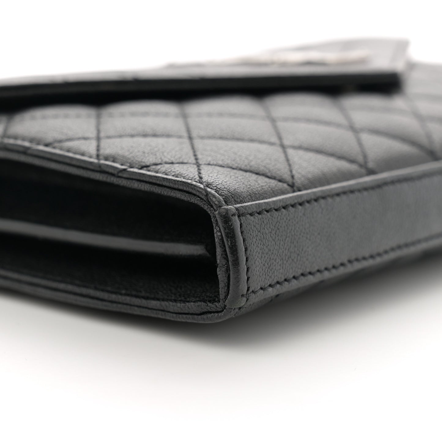 Sheepskin Tri-Quilt Monogram Envelope Chain Wallet Black