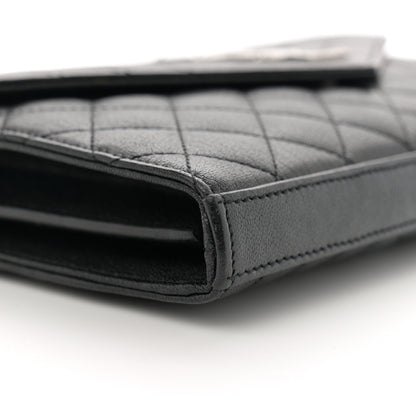 Saint Laurent Sheepskin Tri-Quilt Monogram Envelope Chain Wallet Black 9 of 12