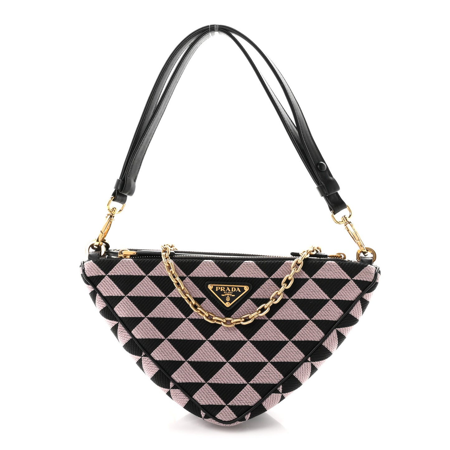 Jacquard Calfskin Triangolo Symbole Embroidered Mini Triangle Double Bag Black Alabastro